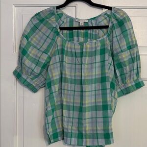 Free Assembly Green and Blue Plaid Blouse